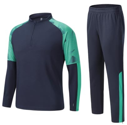 YAOTT Fotbollströjor för herr fotbollsträning tröjor byxor 2 delar set unisex fotaball träningsoveraller torr passform träningsuniform set Paris fotboll sportkläder jogging set, LD2006-B, L