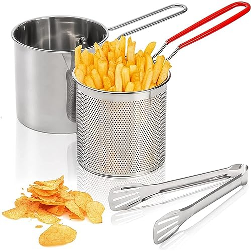 Tagtight Friteuse à Frites et Panier Acier Inoxydable, Friteuse Tempura Japonaise Poêle à Frire, Casseroles à Frites, Petite Batterie de Cuisine, Friteuse domestique pour Poulet, Poisson Séché, Frites