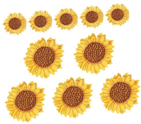 VILLFUL 10 Stück bestickte Sonnenblumen-Aufnäher zum Selbermachen dekorative Applikationen für Rucksäcke Kleidung zum Aufbügeln