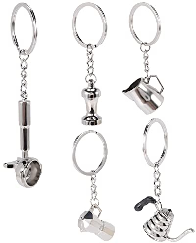 arlote 5PCS Coffee Tamper Keychain Espresso Portafilter Moka Pitcher Keyring Portable Coffee Accessories Gift