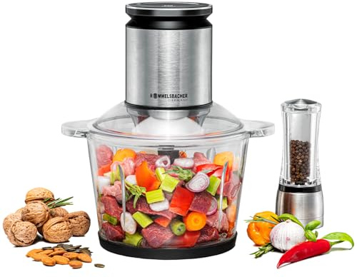 ROMMELSBACHER Hachoir multifonction MZ 800, récipient en verre de 2,7 l, réglage de la vitesse à 22 niveaux, moteur puissant, lame spéciale en acier inoxydable à 9 ailes, axe de lame et embrayage