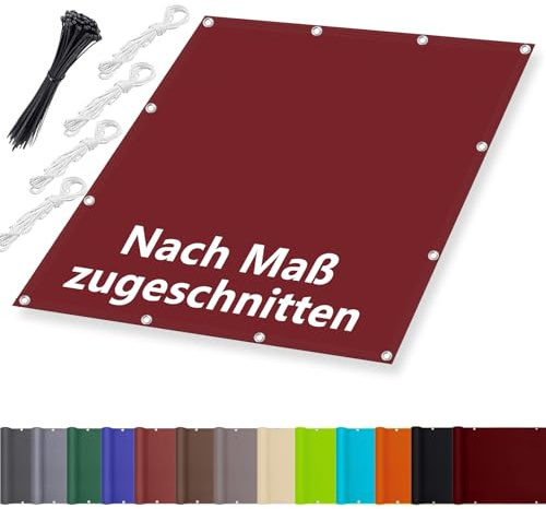Markise Balkon Ohne Bohren 4x6M, Segeltuch Meterware im Viele Größe und Farben, Schattiernetz mit ösen inkl Befestigungsseile, UV-Schutz, Wetterfest für Garten Terrasse, Burgunderrot