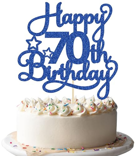 1 Pack Happy 70th Birthday Cake Topper Blue Glitter 70 & Fabulous Cheers to 70 Years Old 70th Birthday Cake Pick for Celebrating 70th Birthday Anniversary Party Cake Decorations Supplies