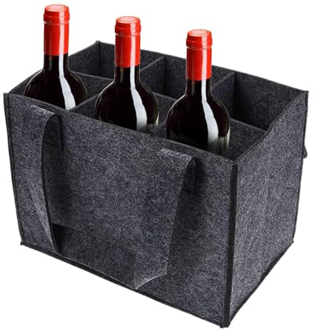 Flaskväska för vin – filtförvaringsväska för 6 flaskor, bärbar filt sprit flaska bärkasse med handtag för bröllop, resor, picknick, födelsedag, flerfärgad, Gray, Unisex