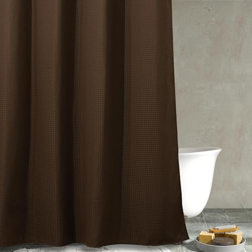 Brunt våffelduschdraperi: Kraftigt texturerat tyg duschdraperier för badrum – anti-mögel vattenavvisande tvättbart polyester duschdraperi för våtrum – 183 x 214 cm fall