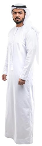 NONGYU Herren-Kaftan, Rundhalsausschnitt, Muslim-Kleidung, saudi-arabischer Robe, lange Ärmel, Kaftan, Nahen Osten, Jubba, Thobe, Muslime Kleid