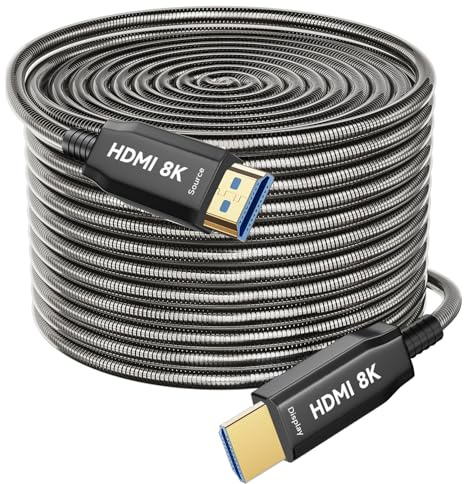8K HDMI Glasfaserkabel 40M Stahlpanzerung Optisch HDMI AOC 2.1 Kabel 48Gbps Ultra High Speed 8K@60Hz 4K@120Hz Dynamic HDR eARC Dolby HDCP 2.2&2.3 für HDTV/Projektor/Heimkino/TV-Box/Gaming-Box/PS5
