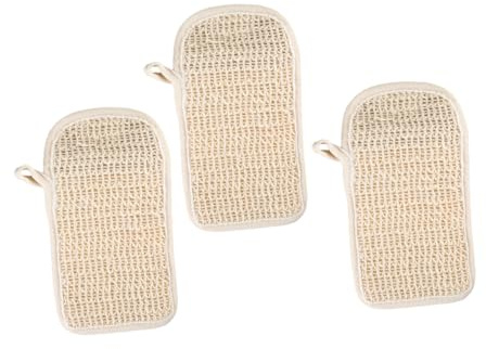 Ipetboom Bolsa de Sisal Natural para Ducha Beige con Cordón, 3 Piezas, de Algodón y Lino, Adecuado para Baño y Viaje, Limpieza y Corporal