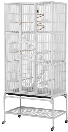 Yaheetech Large African Grey Parrot Bird Cage for Budgies/Conures/Parakeets with Detachable Stand, White