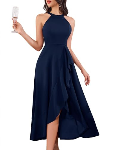 Dressystar Abito da sera lungo da donna per ospite nuziale, elegante, Hi-Lo, con Vokuhila per cocktail, Blu mare, L