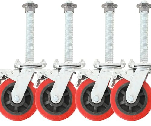 ECUTEE 150mm Ruota Girevole per Ponteggi con Freno, Set di 4 Rotelle per Ponteggi di Alta Qualità, Facile da Spostare e Silenzioso Ruote Girevoli, Capacità 500kg per Uso Industriale