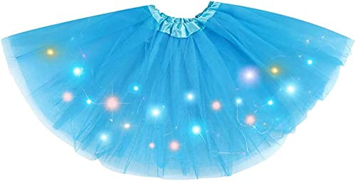 TEROTY Women's LED Tutu Skirts Layered Ballet Dance Tulle Skirt Light Up Skirts for Halloween Party Costume (UK, Alpha, One Size, Regular, Regular, Standard, Blue)