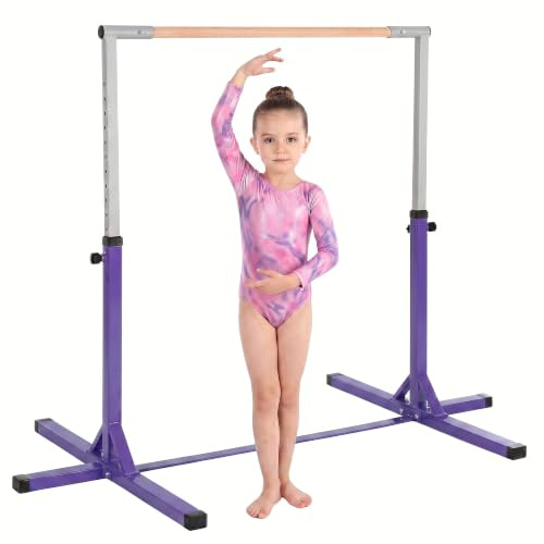 HOMCOM Gymnastikstange für Kinder Höhenverstellbar 3+ | Turnreck Reckstange, Reck Turnstange, für Indoor & Outdoor, aus Holz & Stabile Stahlkonstruktion, bis 75 kg Belastbar