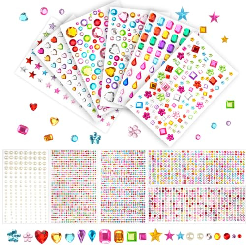 3500 Stück Glitzersteine Selbstklebend, Strasssteine zum Basteln Bunt | Acryl Bunt Glitzer Sticker, Schmucksteine Aufkleber für Fotorahmen, Nagel Deko, Bastelmaterial