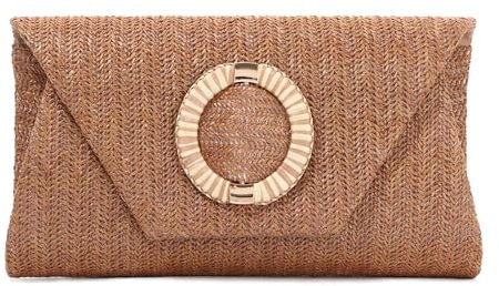 BWBIKE Women's Raffia Woven Clutch Purse – Elegante Umhängetasche aus Stroh für Sommer, Strand, Hochzeiten und formelle Partys, Envelope Handtasche mit abnehmbarem Kettenriemen