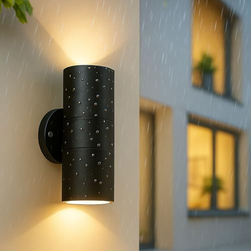 Ugvmn Outdoor Wall Lights, Up Down Mains Powered Lighting, Black Stainless Steel IP44 Waterproof, Exterior Wall Sconce for Indoor, Front Door, Patio, Garden, Hallway, Porch, Garage, Post