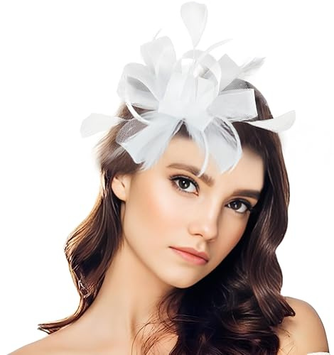 Ladies Fascinators Hat Feather Hair Fascinator Flower Mesh Feathers Headband Wedding Headwear Bridal Hair Clip Headpiece Ladies Race Royal Ascot Pillbox Hat Cocktail Tea Party Headwear for Women