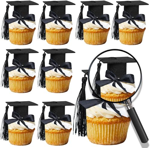 Gyufise 24Pcs 3D 2026 DIY Graduation Cap Cupcake Toppers and 24Pcs Diploma Picks 2026 Congrats Grad Cupcake Picks with Tassels for School Boys Girls Graduate Party Decorations Supplies Black