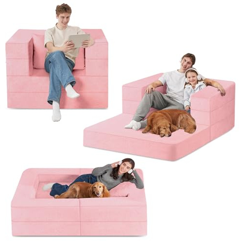 Cansunna Futon Sofa Bed with Pillow, 3-in-1 Sleeper Sofa Bed with Removable Cover, Convertible Floor Sofa Bed, No Assembly Boneless Couch for Living Room, Bedroom
