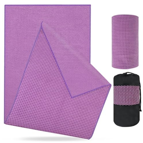 flintronic Serviette de Yoga, Serviette de Tapis de Yoga Antidérapante, 183 x 63cm Microfibre Yoga Serviettes Couverture, avec Sac de Transport en Filet, pour la Gym, Le Pilate