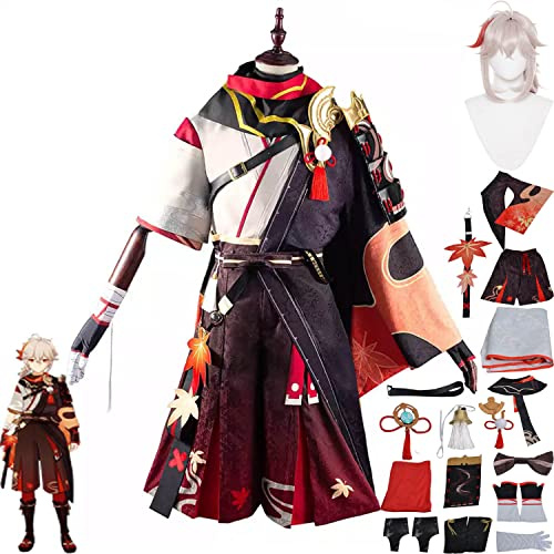 Genshin Impact Kaedehara Kazuha Anemo Cosplay Costume Set Completo con proposito di Spada e Parrucca Rossa per Uomini - Samurai Ronin Halloween Carnival Anime Convention