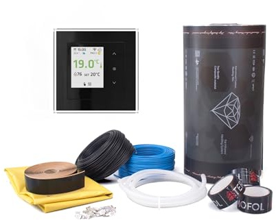 Infraröd värmefolie 230 V komplett set (80/140/220 W/m²) TERMOFOL DIAMOND för golv-, vägg- och takvärme med WLAN-termostat TF-H7 (svart, 140 W/m²_4 m)