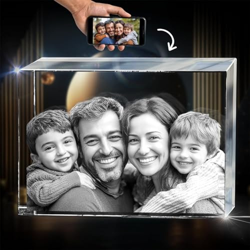 3D Crystal Photo, Personalised Memorial Frame for Mom, Dad, Wife, Men, Loved One, Rectangle 3D Laser Etched Crystal, Cube Custom Glass Picture for Birthday Anniversary Sympathy