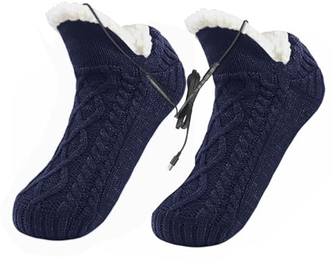 USB Heated Sock Slipper Fuzzy Warm Sock Knitted Fleece Feet Heating Pad Winter Electric Foot Heater Thermal Indoor Slipper Foot Warmer for Women Men