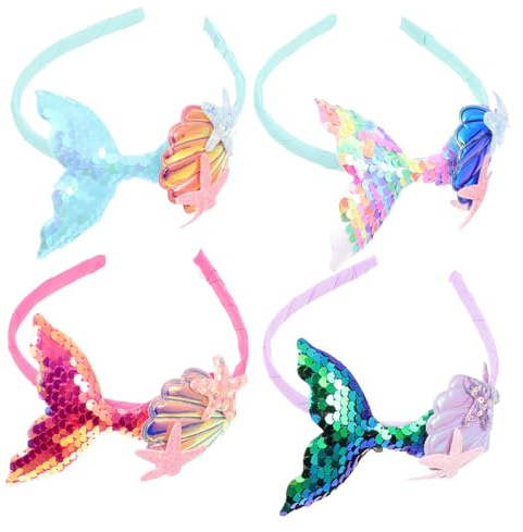 LOLIPPYY 4 Stück Teiliges Pailletten Haarband Meerjungfrau Stirnband Haarschmuck Fischflossen Design für Party und Kostüm Zubehör