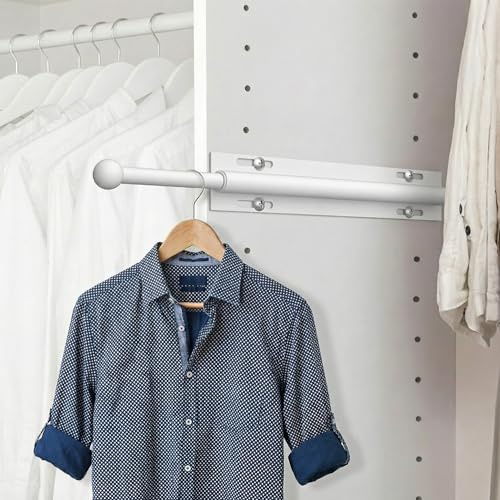 Ausziehbare Kleiderstange von Widyana – 16 Zoll Teleskop Garderobenstange für Schrank, einfach montierbar durch Bohrung, ideal für Bügelkleidung, Weiß