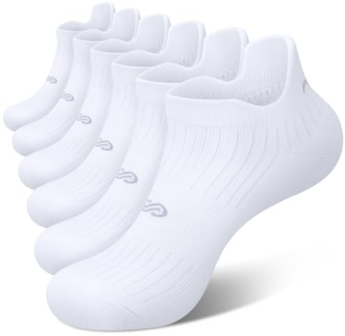 PAPLUS Cushion Running Socks 6 Pairs Ankle Socks for Men & Women with Tab | Athletic White Socks with Breathable Mesh, Anti-Blister Womens Socks for Running, Walking, Tennis, Golf, Cycling, Daily Wear