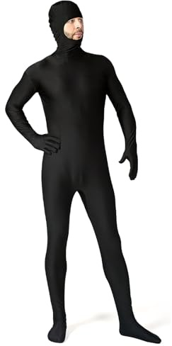 Fancysky Karneval Kostym för Kvinnor och Män, Unisex Second Skin Dräkt, Halloween, Karneval och Cosplay, med Upptäckt Ansikte (svart, M)