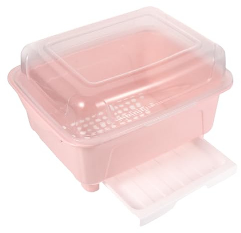 SHINEOFI Caja Organizadora de Cocina Tapa Transparente, Escurridor para Cubiertos y Vajilla, Plástico Rosa, Mantiene Seco, Adecuado para Hogar