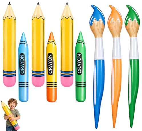 9 unidades de lápices inflables, globos, decoración de escolarización, decoraciones de lápiz, globos gigantes, soporte para lápices para cumpleaños, fiestas escolares