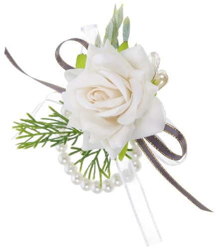 IMUSINICE Pulsera de Flores Artificiales para Dama de Boda Perlas de Color Claro y Rosa de Tela de Seda, Adorno Elegante para Bodas y Festivales al Aire Libre