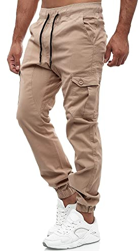 Tazzio cargobyxor herr, cargobyxor, joggingbyxor, chinos, normal passform, jeans 16610, Beige, L