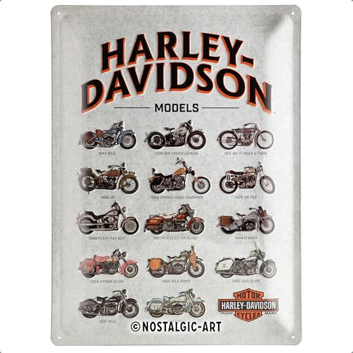 Nostalgic-Art Retro Blechschild, 30 x 40 cm, Harley-Davidson – Model Chart | Original Harley-Davidson Lizenzprodukt (OLP), aus Metall, Vintage Design, Blechschilder Sprüche, Geschenk-Idee für Biker