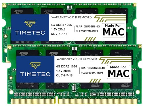 Timetec 8GB (2x4GB) kompatibel med Apple DDR3 1067MHz / 1066MHz PC3-8500 CL7 för MacBook, MacBook Pro, iMac, Mac Mini (sent 2008, tidigt/mitten/sent 2009, mitten av 2010) RAM MAC