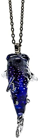 We Are Handmade Jewelry Art Glass Blown Whale Shark Pendant Necklace - Adult Unisex, Blue Glass, No Metal, Handcrafted, Artistic, Collectible