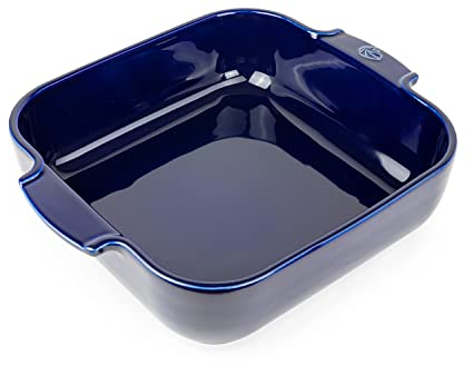 PEUGEOT - Plat Four En Céramique Carré - 28 cm (anses comprises) x 23,7 cm x 7,2 cm - Contenance : 2,7 L - Garanti 10 Ans - Fabrication Française - Coloris Bleu Profond