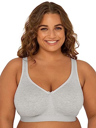 Fruit of the Loom Women's Plus-Size Wireless Cotton Bra Full Coverage, Opaque, Grey, 44C