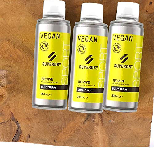 4tlg. Set kompatibel mit 3 x 200ml SuperDry Sport RE:vive Funky Gelb Männer Deospray Deodorant Body Spray & Dustbag von STUDIO.MUNET