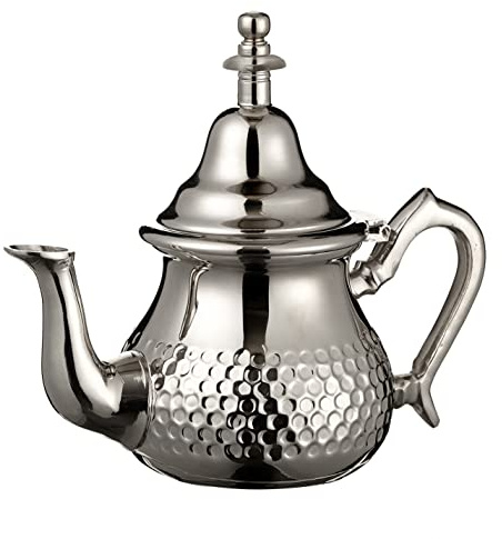 Moroccan Teapot Silver Maillechort Small 350ml Up to 2 Glass Hand Hammered | Authentic hammered teapot, integrated 7-hole filter, free teapot handle mitt.