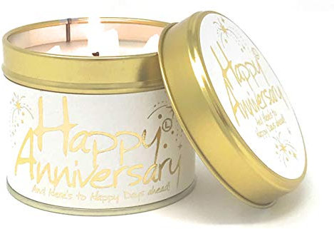 Lily Flame Happy Anniversary Tin Candle - Congratulate with Lily Flame Tin Candle - with Soft Scents - Cruelty Free and Vegan Friendly