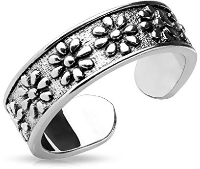 Paula & Fritz® Ring Damen Verstellbar Blumen Silber 316L Chirurgenstahl Zehenring Mittelring Partnerring Freundschaftsring Offen Einstellbarer-Ring