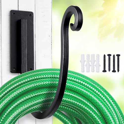 Hose Holder Wall Mount: 8 Inch Metal Heavy-Duty Garden Hose Hanger Outdoor | Hand-forged Hose Rack Mount