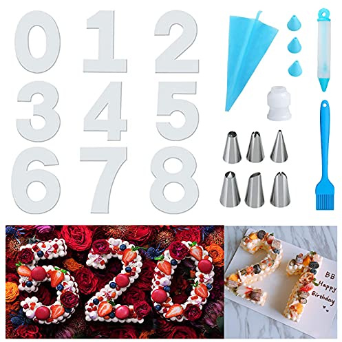 Backform Zahlen Groß, Kuchenform Zahlen 0-9, Number Cake Backform 14 zoll mit Spritzbeutel und Spritztüllen Set, 18 Stk Kuchen Werkzeug DIY Backen Formen Set für Hochzeit Geburtstag Jahrestag(14 zoll)