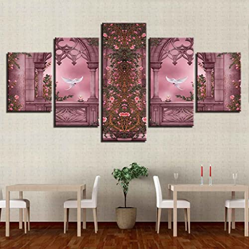 JBUTXE Leinwand Bilder Gartenbaum Weinrebe Tier weiße Taube Leinwandbild, auf Leinwand Gedrucktes Kunstwerk 5-teilig, Foto auf Leinwand für Wanddekoration Design Wohnzimmer Wohnkultur (Kein Rahmen) 20