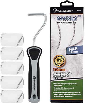 ROLLINGDOG Mini Farbroller Set - Kleine Mini-Roller mit 2 Rollerrahmen zum Streichen von Wand und Deckenkanten und Ecken