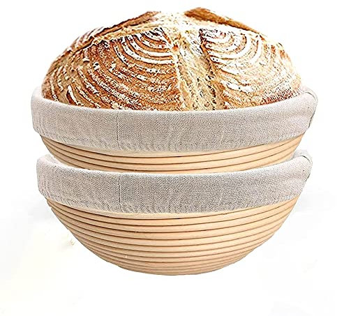 HUIHAO Gärkörbchen Rund 2stk Gärkorb Rattan, Bambuskorb für Brot und Brotteig Brotkorb 5, 7, 9 Zoll Körbe für die Herstellung von schönem Brot, Set mit 2 Küchengeschenken für Bäcker